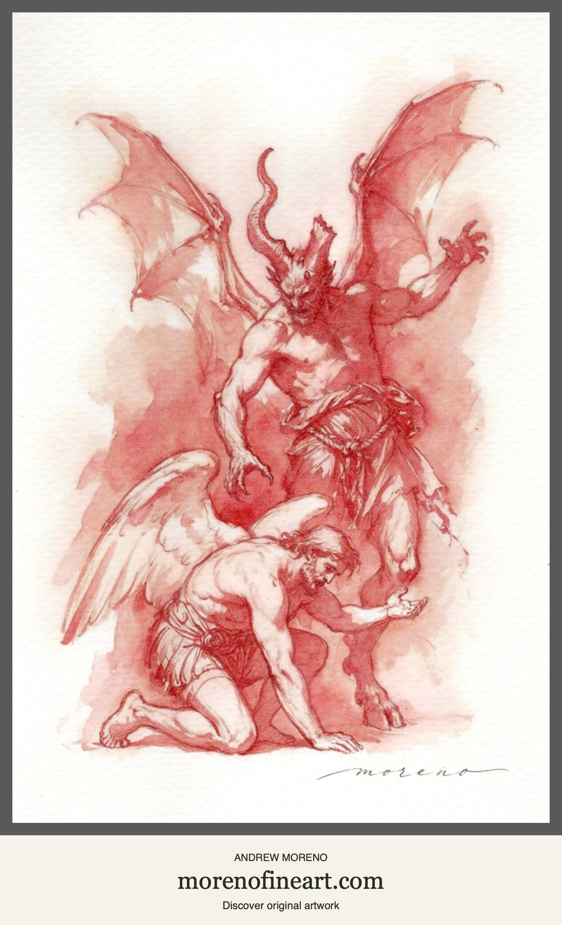 When Resolve Falters — original blood-red watercolor with pen and ink by Andrew Moreno