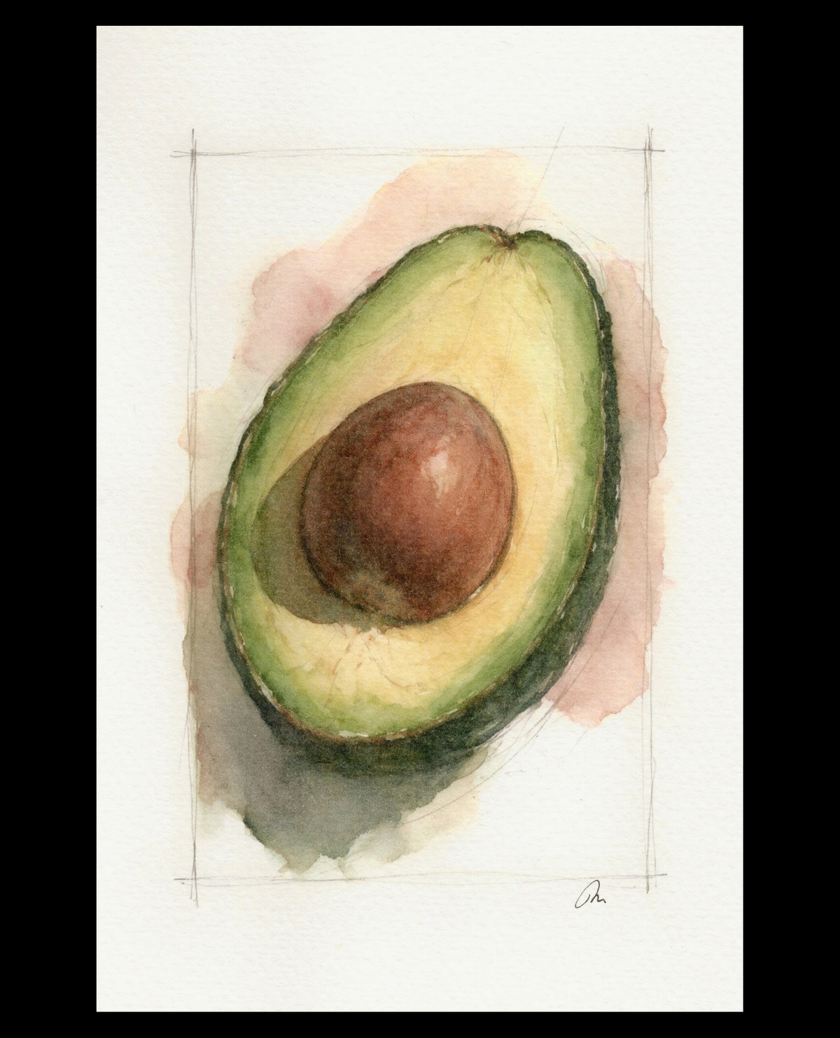 Heart of the Avocado, original watercolor by Andrew Moreno, 5.5 by 8.5 inches