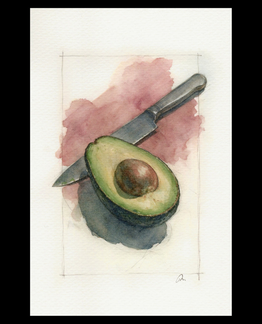 The First Cut, original watercolor by Andrew Moreno, 5.5 by 8.5 inches