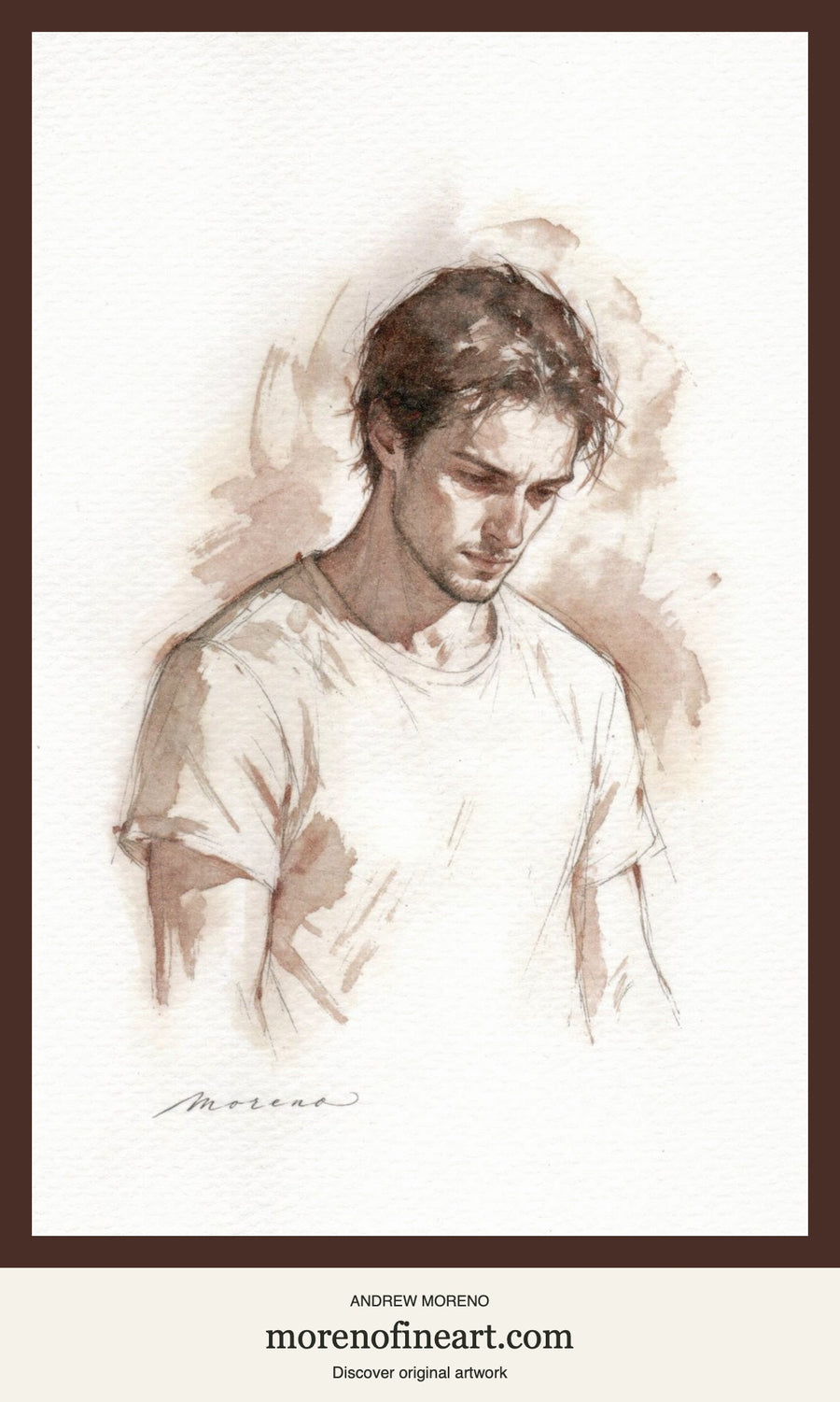 Quiet Resolve, sepia watercolor male portrait by Andrew Moreno
